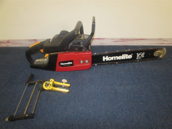 VERY NICE HOMELITE 16 CHAINSAW WITH CHAIN SHARPENER