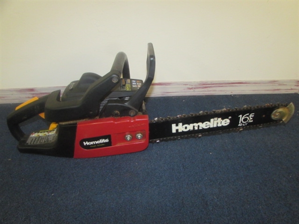 VERY NICE HOMELITE 16 CHAINSAW WITH CHAIN SHARPENER