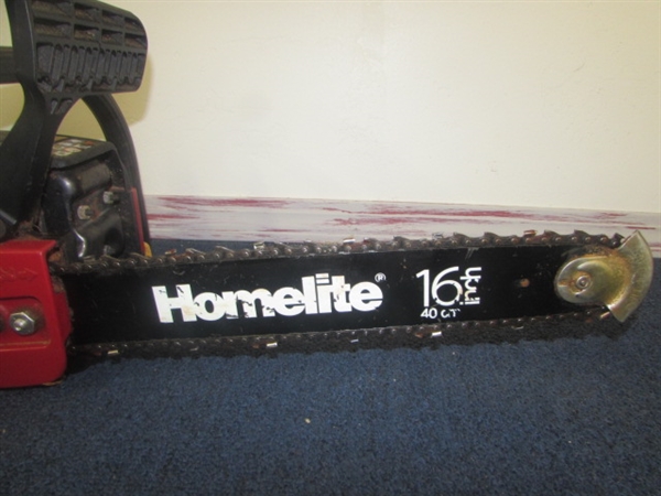 VERY NICE HOMELITE 16 CHAINSAW WITH CHAIN SHARPENER