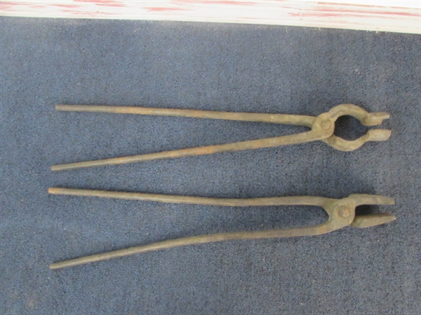TWO BIG HEAVY DUTY BLACKSMITHS TONGS