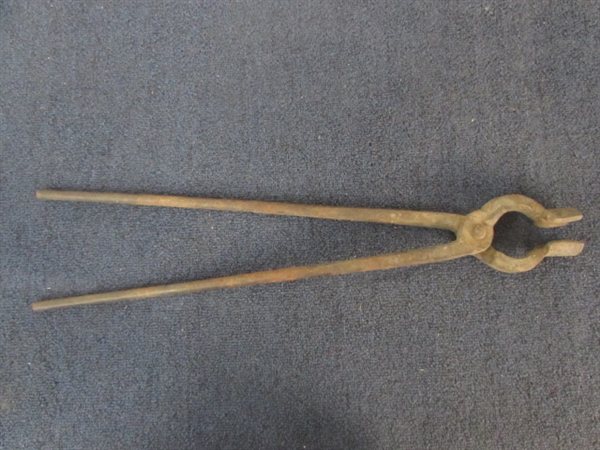 TWO BIG HEAVY DUTY BLACKSMITHS TONGS