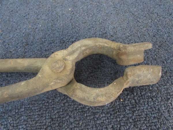 TWO BIG HEAVY DUTY BLACKSMITHS TONGS