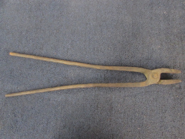 TWO BIG HEAVY DUTY BLACKSMITHS TONGS