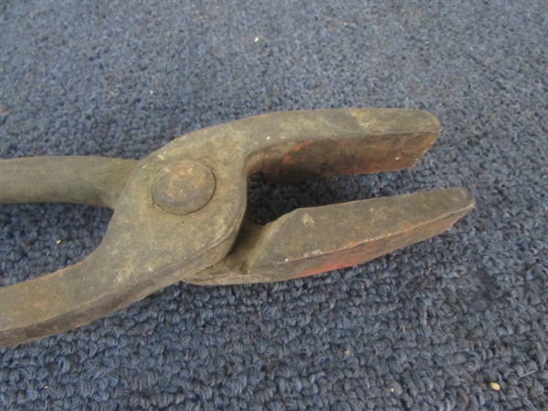 TWO BIG HEAVY DUTY BLACKSMITHS TONGS
