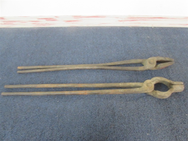 TWO BIG HEAVY DUTY BLACKSMITHS TONGS