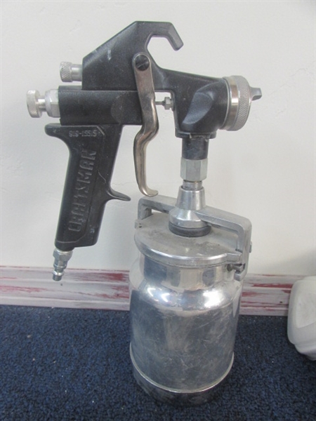 TONS OF PAINTING SUPPLIES - AIRBRUSH, MASKS, PAINT SRIPPER, BRUSHES, ROLLERS, DROP CLOTHS & MORE