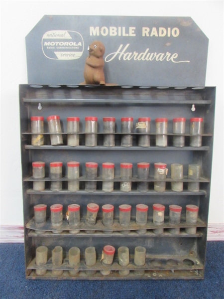 VINTAGE COLLECTIBLE MOTOROLA HARDWARE RACK WITH HARDWARE