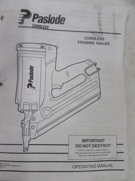 PASLODE IMPULSE CORDLESS FRAMING NAILER