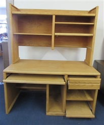 CRAFT WORK OR PAPER WORK -LARGE OAK DESK WITH HUTCH - PERFECT FOR PROJECTS