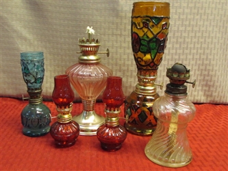 MINIATURE HURRICANE LAMP COLLECTION -  SIX VINTAGE LAMPS FROM 4.5"-8.5" TALL