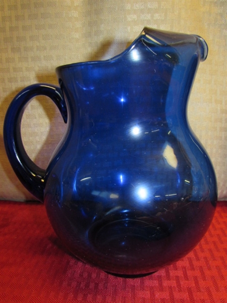 ABSOLUTELY GORGEOUS COBALT GLASS - PITCHER, GOBLETS, SERVING BOWL & PLATES