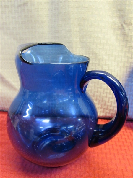 ABSOLUTELY GORGEOUS COBALT GLASS - PITCHER, GOBLETS, SERVING BOWL & PLATES