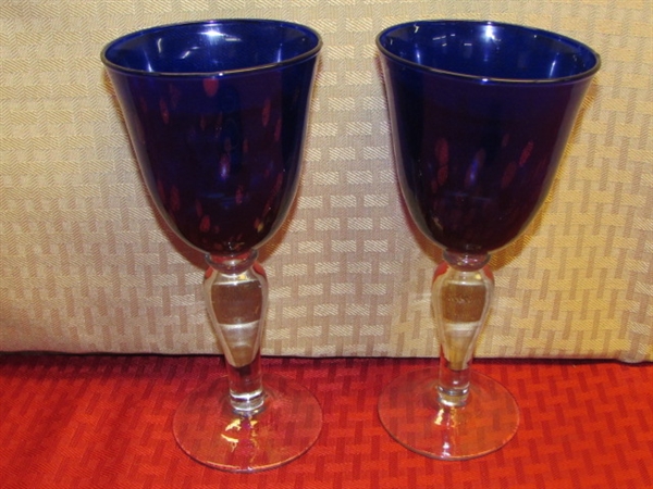 ABSOLUTELY GORGEOUS COBALT GLASS - PITCHER, GOBLETS, SERVING BOWL & PLATES