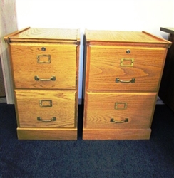 KEEP IMPORTANT DOCUMENTS ORGANIZED - TWO WOOD 2 DRAWER FILE CABINETS W/ HANGING FOLDERS 