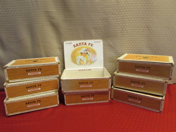 EIGHT VINTAGE SANTA FE CIGAR BOXES - GREAT STORAGE!