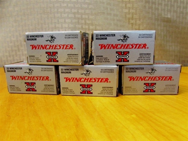 FIVE BOXES OF 22 WINCHESTER SUPER X 