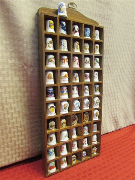 WONDERFUL VINTAGE THIMBLE COLLECTION - 51 THIMBLES IN WOOD CASE