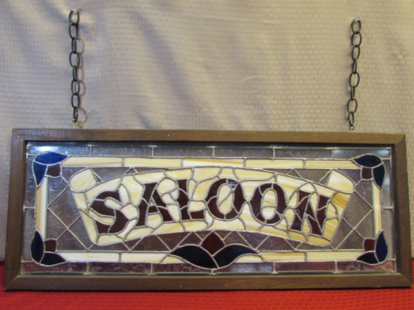 AWESOME LARGE STAINED GLASS SALOON SIGN