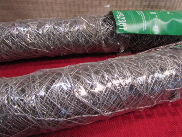 TWO UNOPENED ROLLS OF GALVANIZED POULTRY NETTING AKA CHICKEN WIRE 