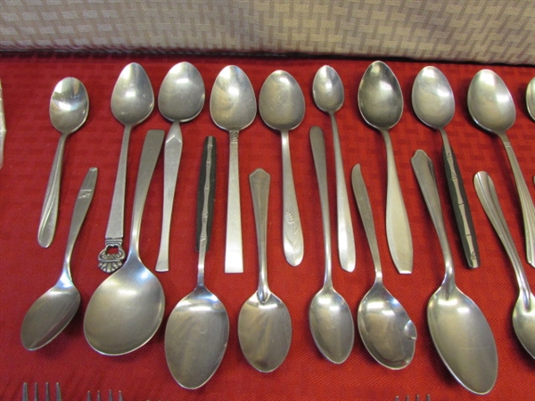 MIX IT UP!  OVER 60 PIECES OF STAINLESS STEEL, MANY PATTERNS, SOME NEW & NEVER USED