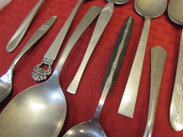 MIX IT UP!  OVER 60 PIECES OF STAINLESS STEEL, MANY PATTERNS, SOME NEW & NEVER USED