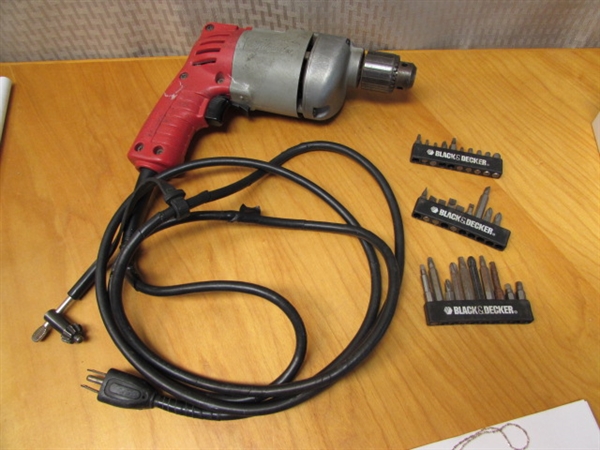 MILWAUKEE ELECTRIC DRILL WITH 3 SETS OF DRIVERS
