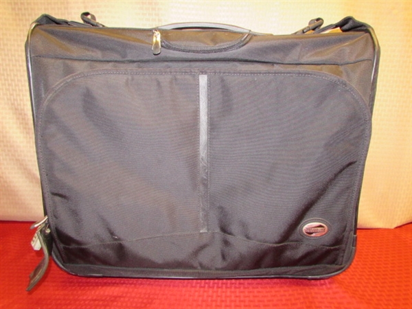 NICE AMERICAN TOURISTER SOFT SIDED SUIT CASE/GARMENT BAG FOR YOUR SUMMER TRAVELS - ON WHEELS!