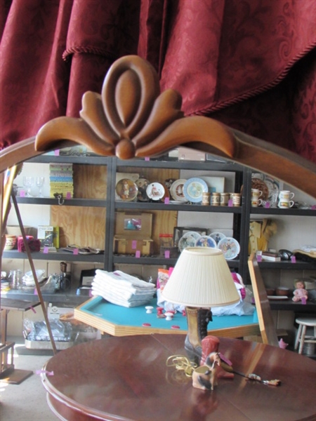 GORGEOUS ANTIQUE WATERFALL DRESSER WITH ROUND MIRROR 