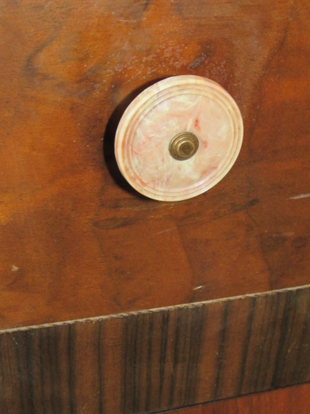 GORGEOUS ANTIQUE WATERFALL DRESSER WITH ROUND MIRROR 