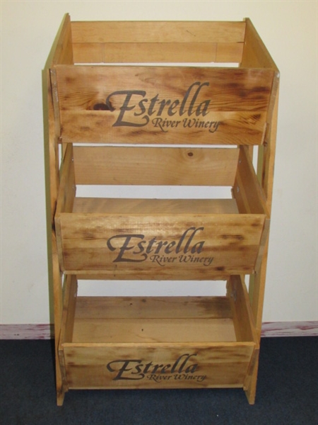 RUSTIC THREE BIN WOOD STORAGE RACK 