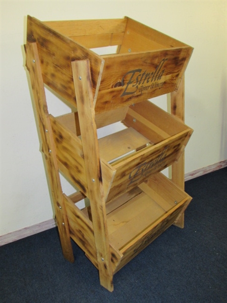 RUSTIC THREE BIN WOOD STORAGE RACK 