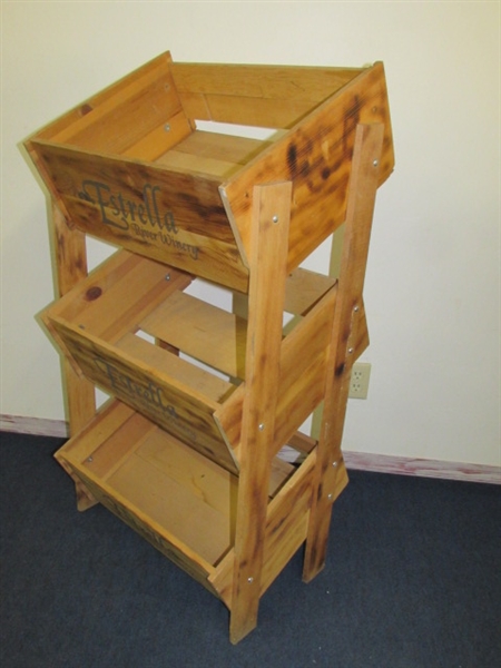 RUSTIC THREE BIN WOOD STORAGE RACK 