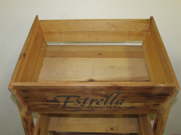 RUSTIC THREE BIN WOOD STORAGE RACK 