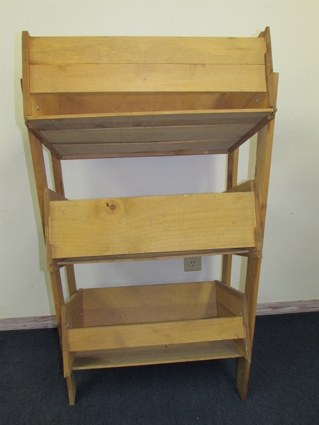 RUSTIC THREE BIN WOOD STORAGE RACK 