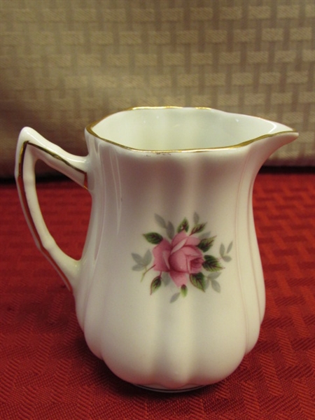 DELICATE VINTAGE SHELLEY ENGLAND FINE BONE CHINA 2 PLACE SETTINGS & A ROSINA CREAMER