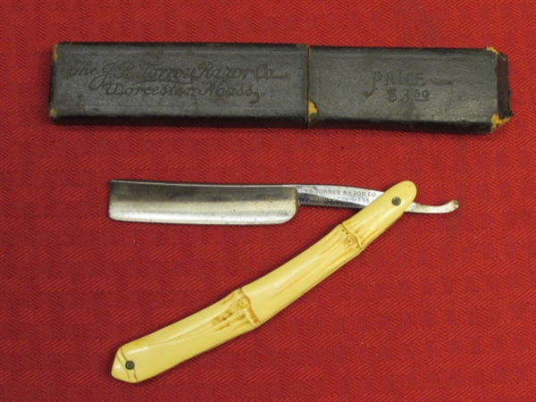 OLD TIME BARBER SHOP ANTIQUE J.R. TORREY RAZOR CO. STRAIGHT RAZOR WITH ORIGINAL CASE