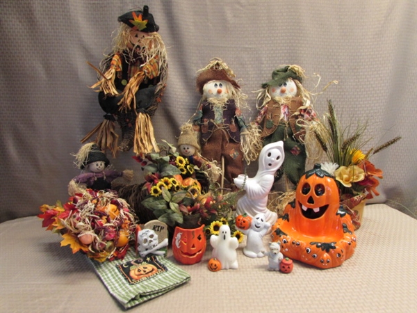 WONDERFUL FALL HARVEST & HALLOWEEN DÉCOR-SCARECROWS, CORNUCOPIAS, GHOSTS, JACK-O-LANTERNS & MORE