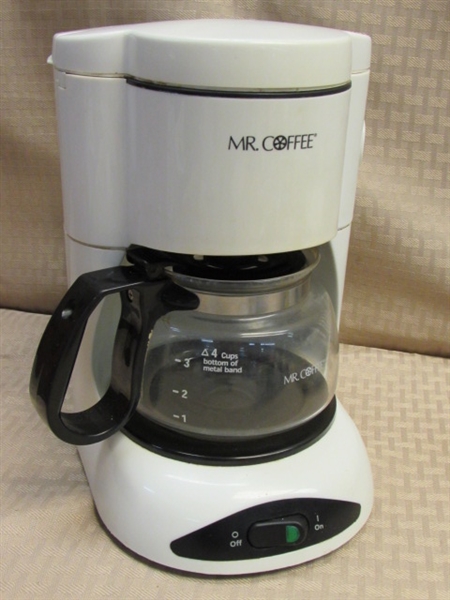 TIME FOR COFFEE!  4 CUP MR. COFFEE POT, FARM MUGS, FILTERS, GRINDER, COASTERS, TIMER & MORE