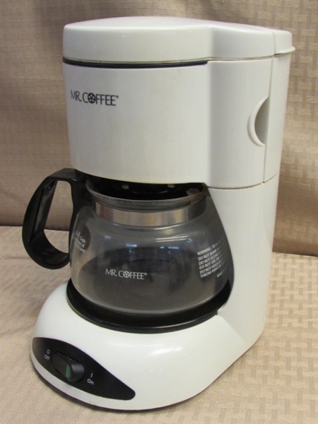 TIME FOR COFFEE!  4 CUP MR. COFFEE POT, FARM MUGS, FILTERS, GRINDER, COASTERS, TIMER & MORE