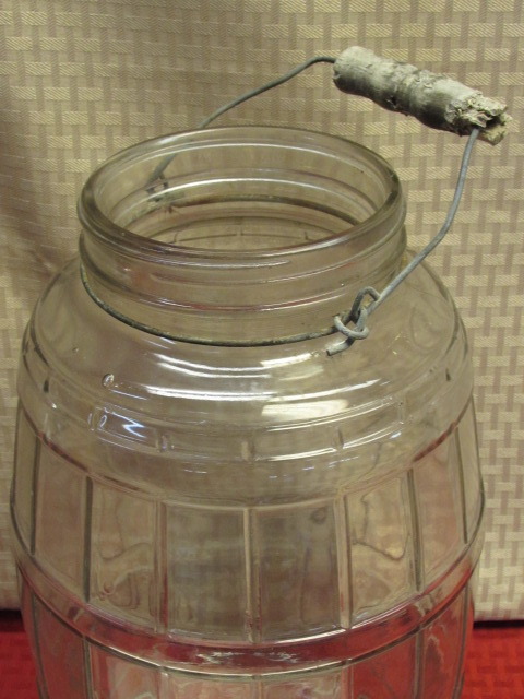 Vintage glass pickle jar with wood and bail wire buy handle