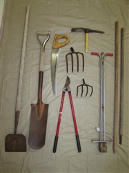 TOOLS FOR THE GARDEN SHED-USA MADE PRUNING SAW, DRAIN SPADE, CULTIVATORS, LOPPERS, PICK AXE, HOE & MORE