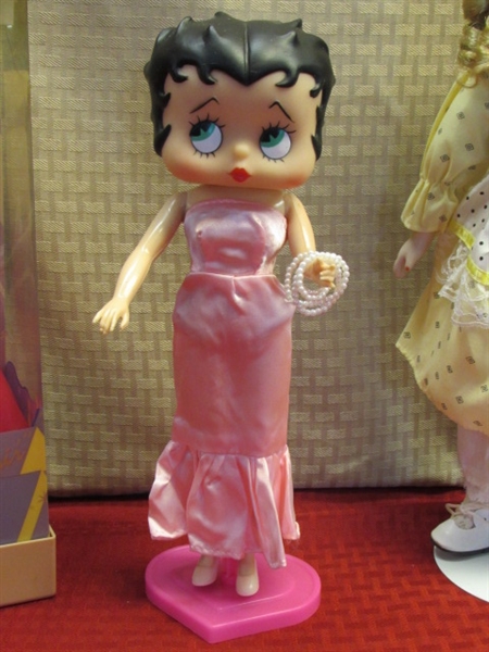 BOOP-BOOP A DOO!  1986 BETTY BOOP FASHION DOLL, NIB NITE LIGHTS DOLL & OLD FASHIONED PORCELAIN DOLL