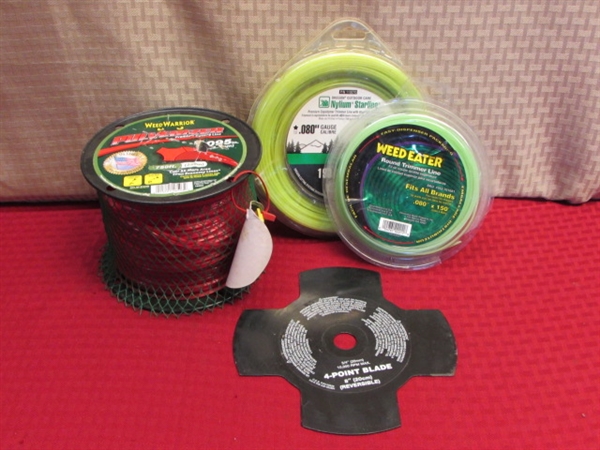 WEED EATER SUPPLIES-750 FT. WEED WARRIOR PULVERIZER LINE, ROUND & PREMIUM COPOLYMER LINE & BRUSH BLADE