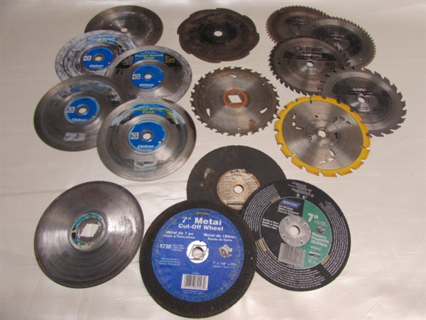 7-1/4 CIRCULAR SAW BLADES- DIAMOND, METAL, MASONRY, ROUGH & FINISH, SOME NEW!