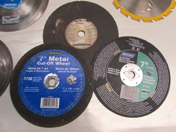 7-1/4 CIRCULAR SAW BLADES- DIAMOND, METAL, MASONRY, ROUGH & FINISH, SOME NEW!