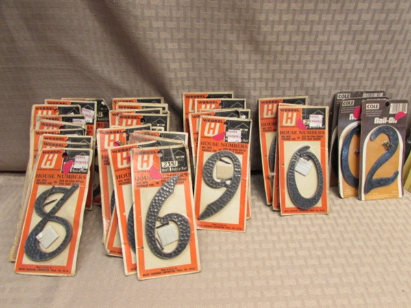 DOZENS OF NEW IN PACKAGE HOUSE NUMBERS, STENCILS & SOME WOOD NUMBERS