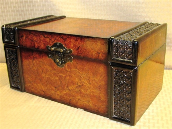 TWO DECORATIVE TABLE TOP STORAGE CHESTS 