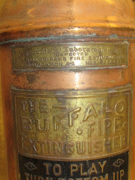 AWESOME VINTAGE BRASS & COPPER BUFFALO FIRE EXTINGUISHER