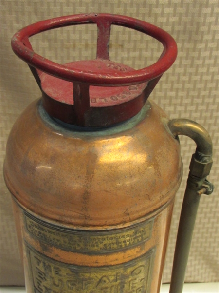 AWESOME VINTAGE BRASS & COPPER BUFFALO FIRE EXTINGUISHER