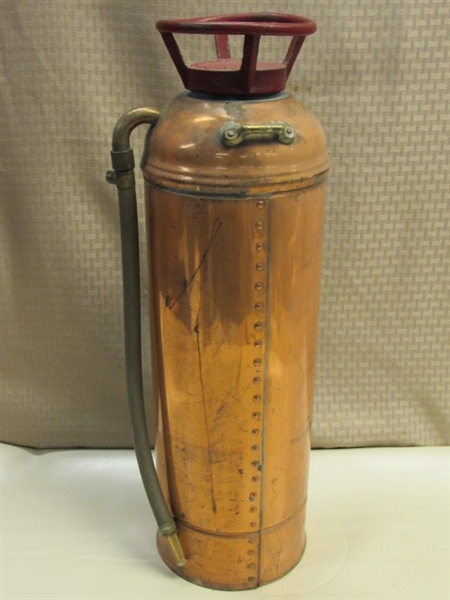 AWESOME VINTAGE BRASS & COPPER BUFFALO FIRE EXTINGUISHER